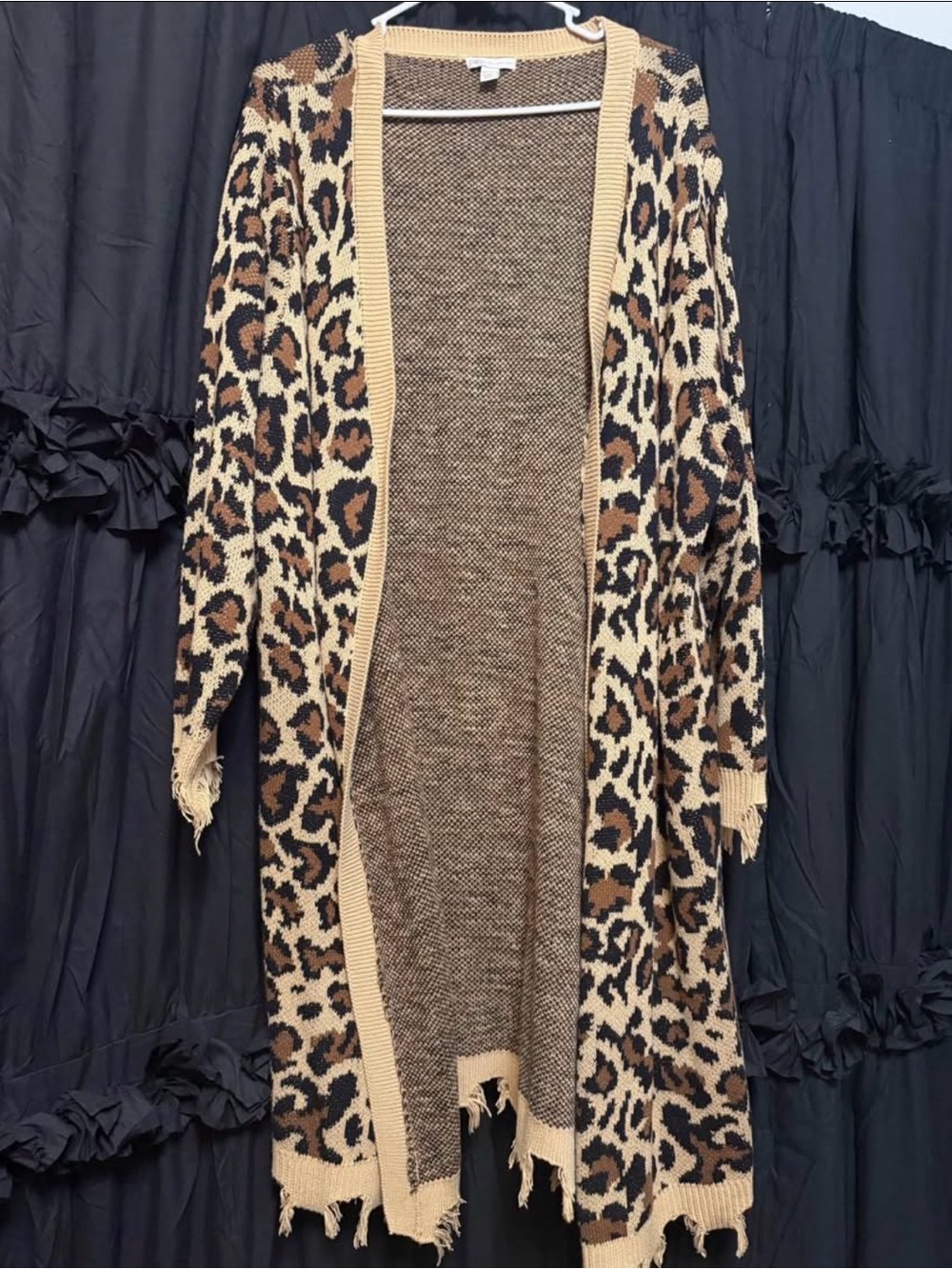 Cato Leopard Print Open-Front Cardigan in Brown and Tan